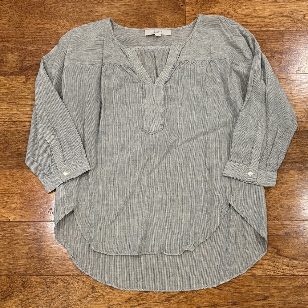 Loft Airy Cotton Linen Blend Striped Top S